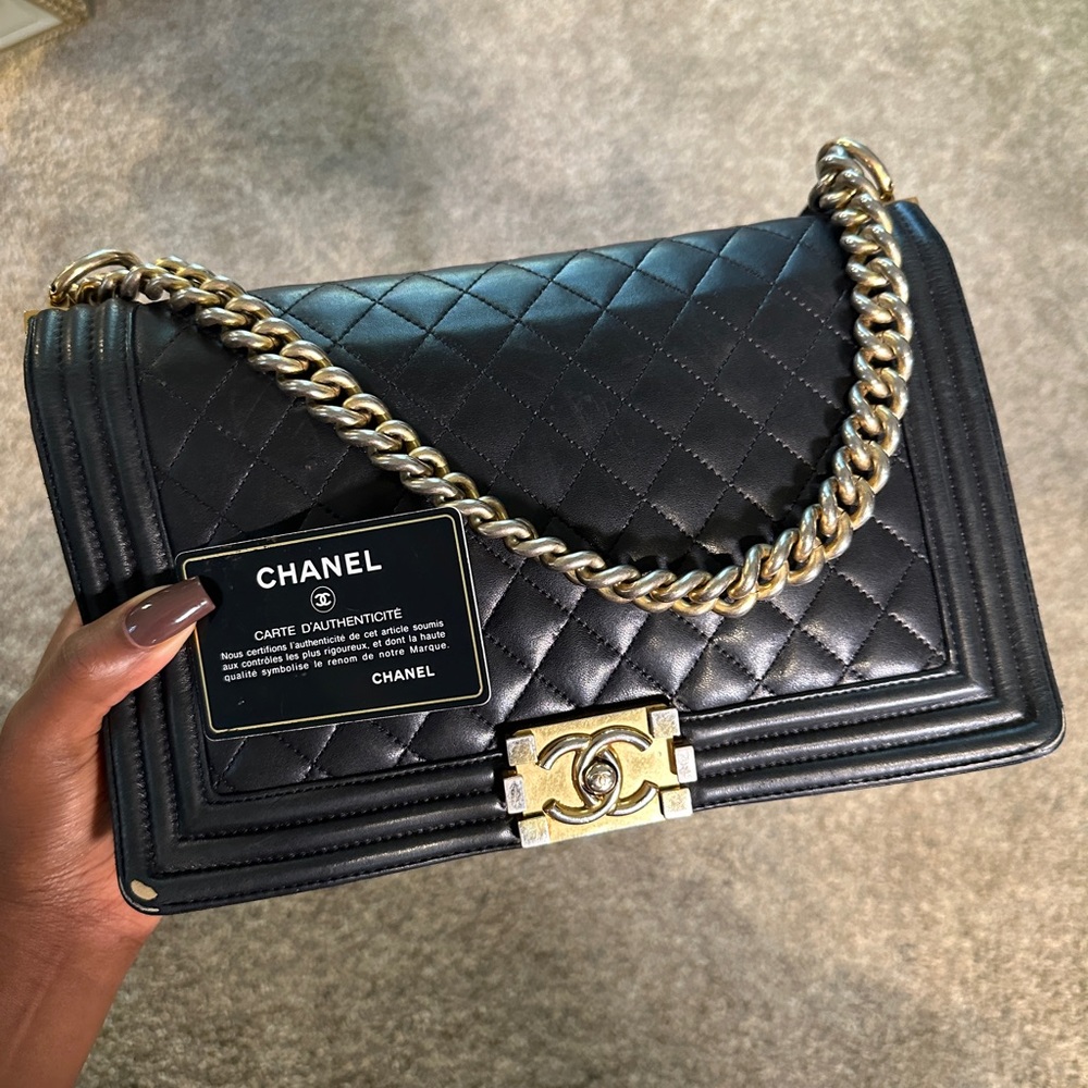 Chanel Le Boy Flap Bag Quilted Caviar Large Black 2016